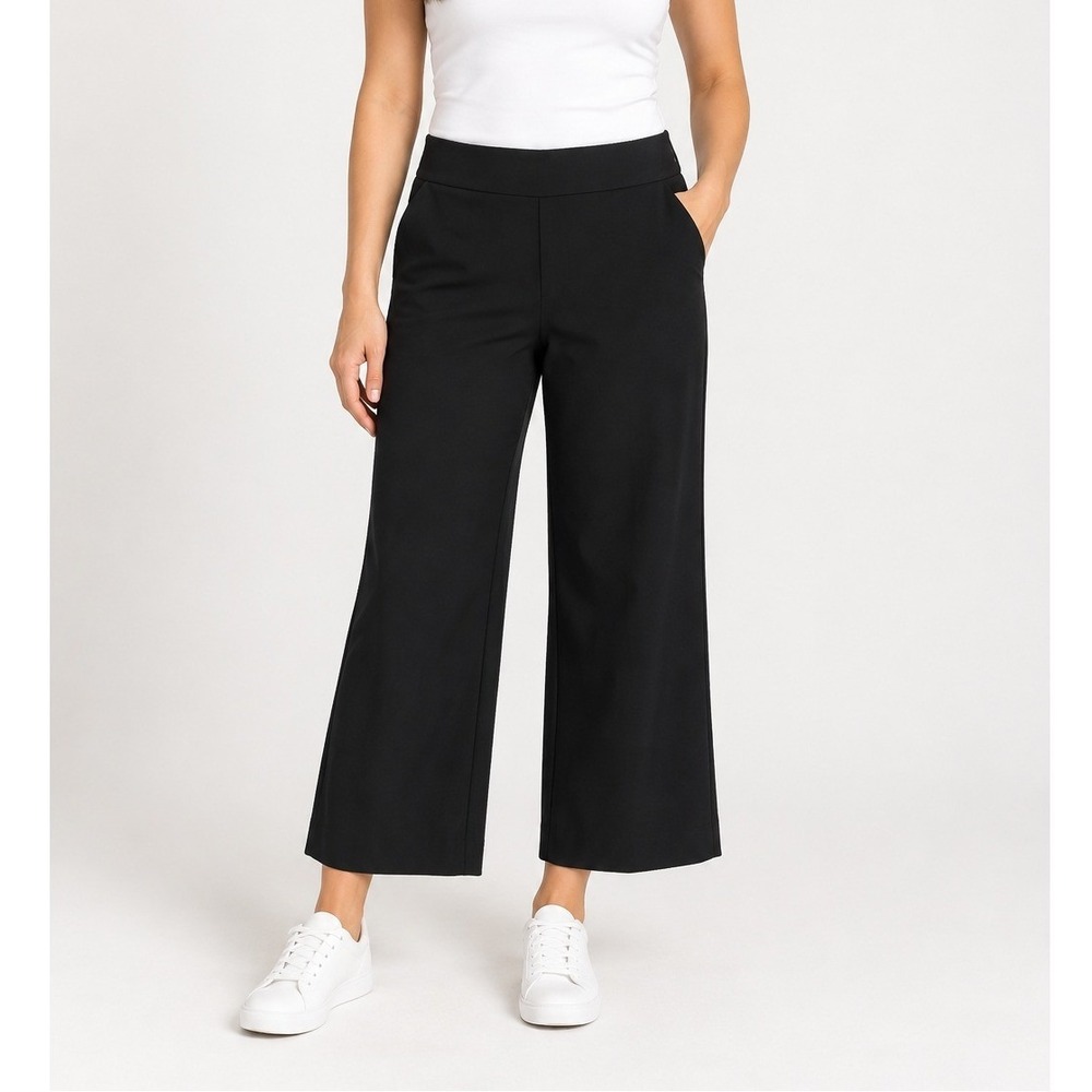 SPANX Womens M Black Pull On Cropped Wide Leg Ponte Dress Pants w/ pockets